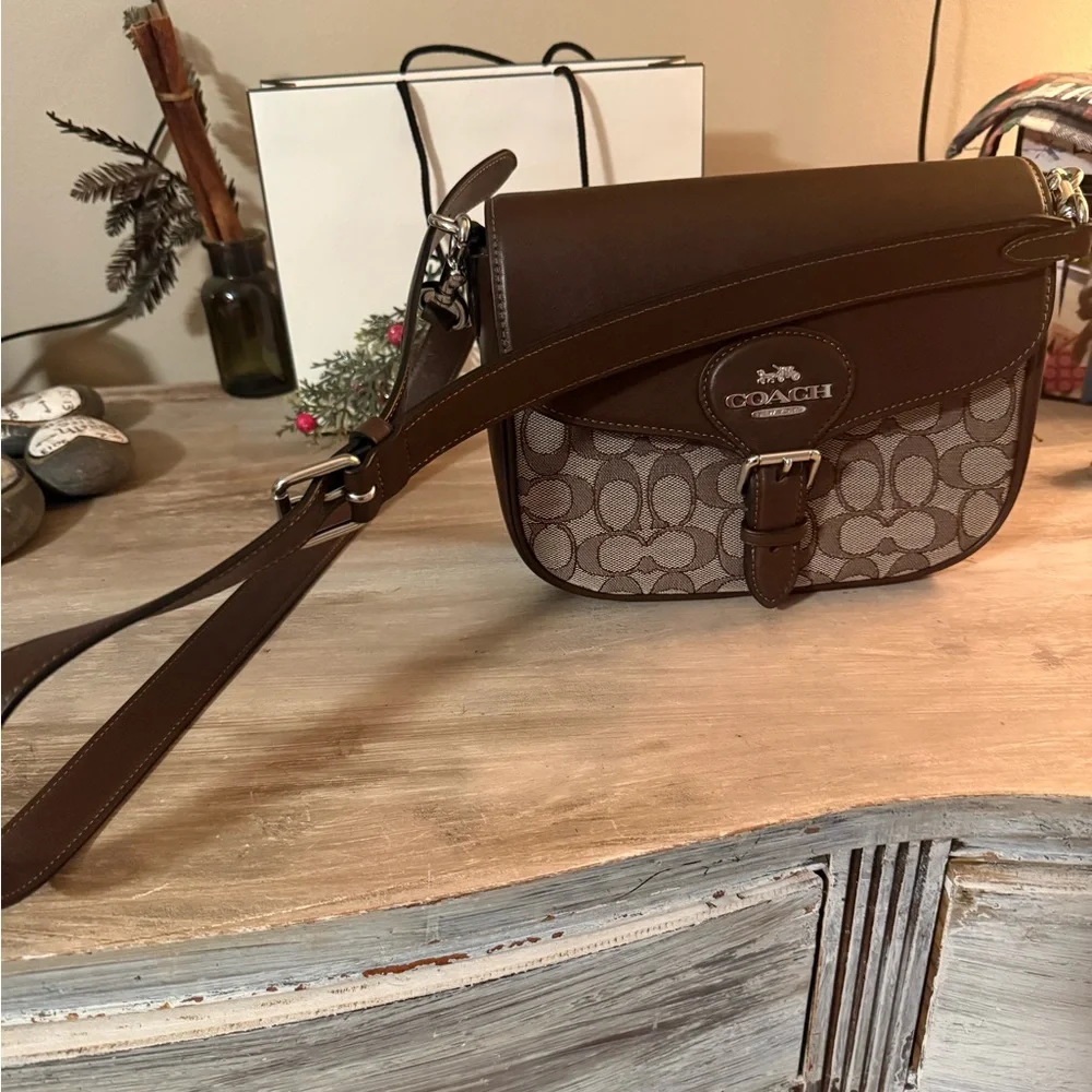 Coach Dark Brown and Gray Crossbody Bag Amelia Saddle Bag - Picture 3 of 6